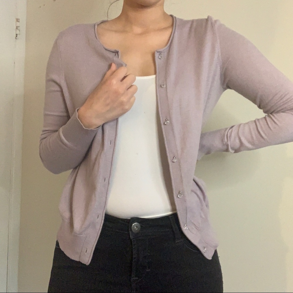Lilac Ann Taylor Sweater with Crystal Bead Buttons